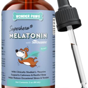 Wonder Paws Melatonin for Dogs – Pet Melatonin with L-Theanine (Suntheanine®) –Occasional Anxiety Relief for Dogs, Stress, Calming, Relaxation & Sleep Support – Liquid Dog Melatonin 2oz (60ml)