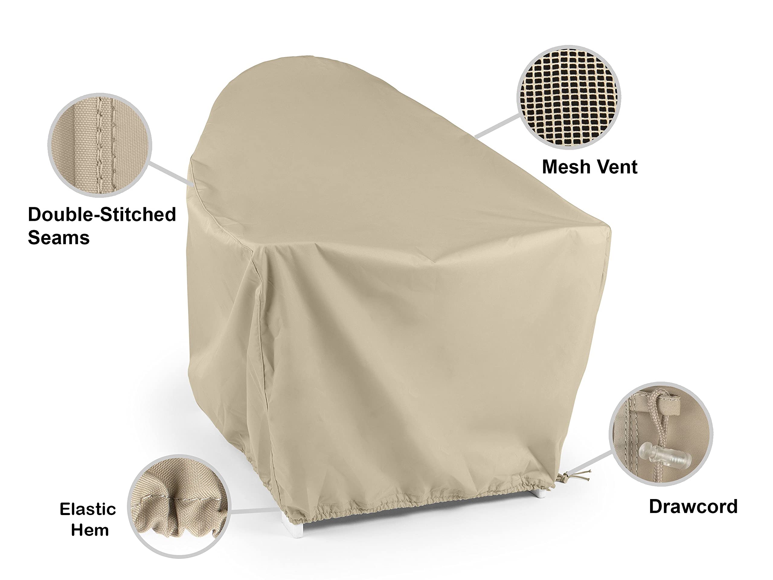 Covermates Outdoor Rounded Back Adirondack Chair Cover - Water Resistant Polyester, Drawcord Hem, Mesh Vents, Seating and Chair Covers, 32W x 34D x 38H, Khaki