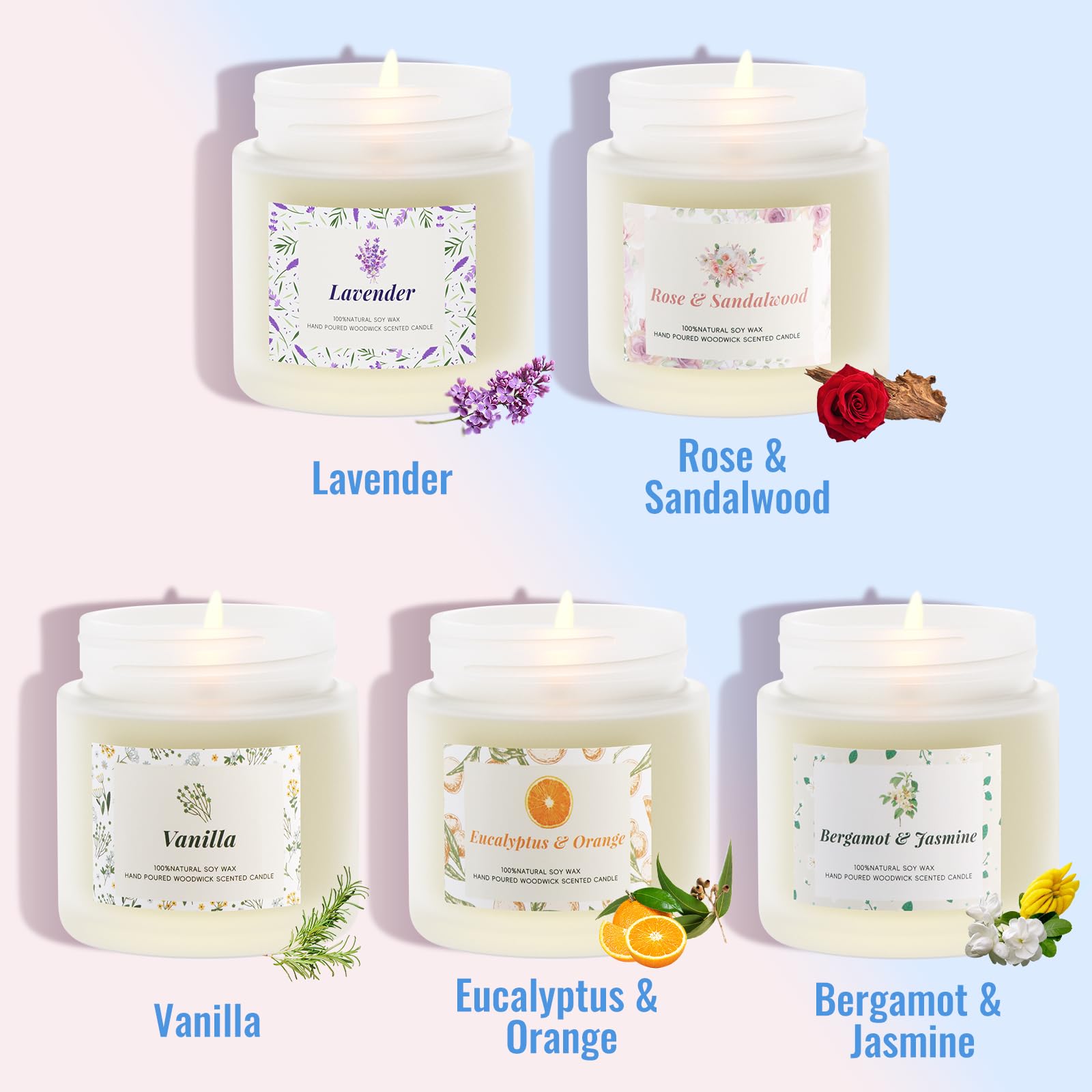 BlissfulOasis Scented Candles, Long-Lasting Candles for Home Scented, 5 Pack Scented Candles, Candles for Women, Natural & Safe Ingredients, Candle Set for Birthday, Christmas, Festival