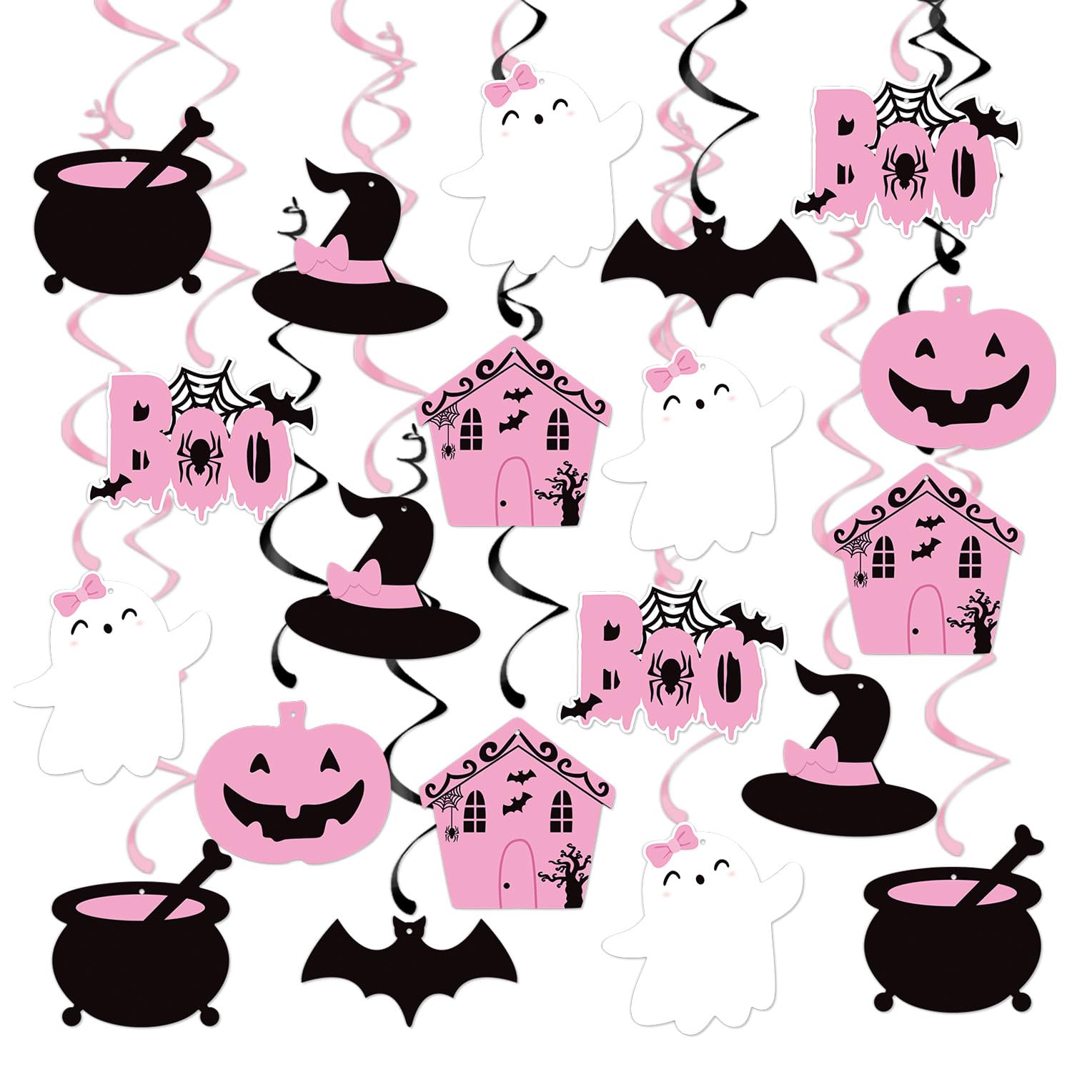 20Pcs Halloween Hanging Swirl, Halloween Baby Shower Hanging Decorations kit, Pink Cute Ghost, Spooky House Ceiling Hanging Streamer for Girl Little Boo Day, Halloween Birthday Party, Two Spooky Ghoul