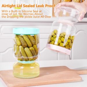 ZENS Glass Pickle Jar with Strainer Flip, 2 Pack 51oz Anti-Slip Large Pickle Container, Airtight Hourglass Pickle Juice Separator Canning Jar for Storage Olive, Gherkin, Dill Sliced Pickles.