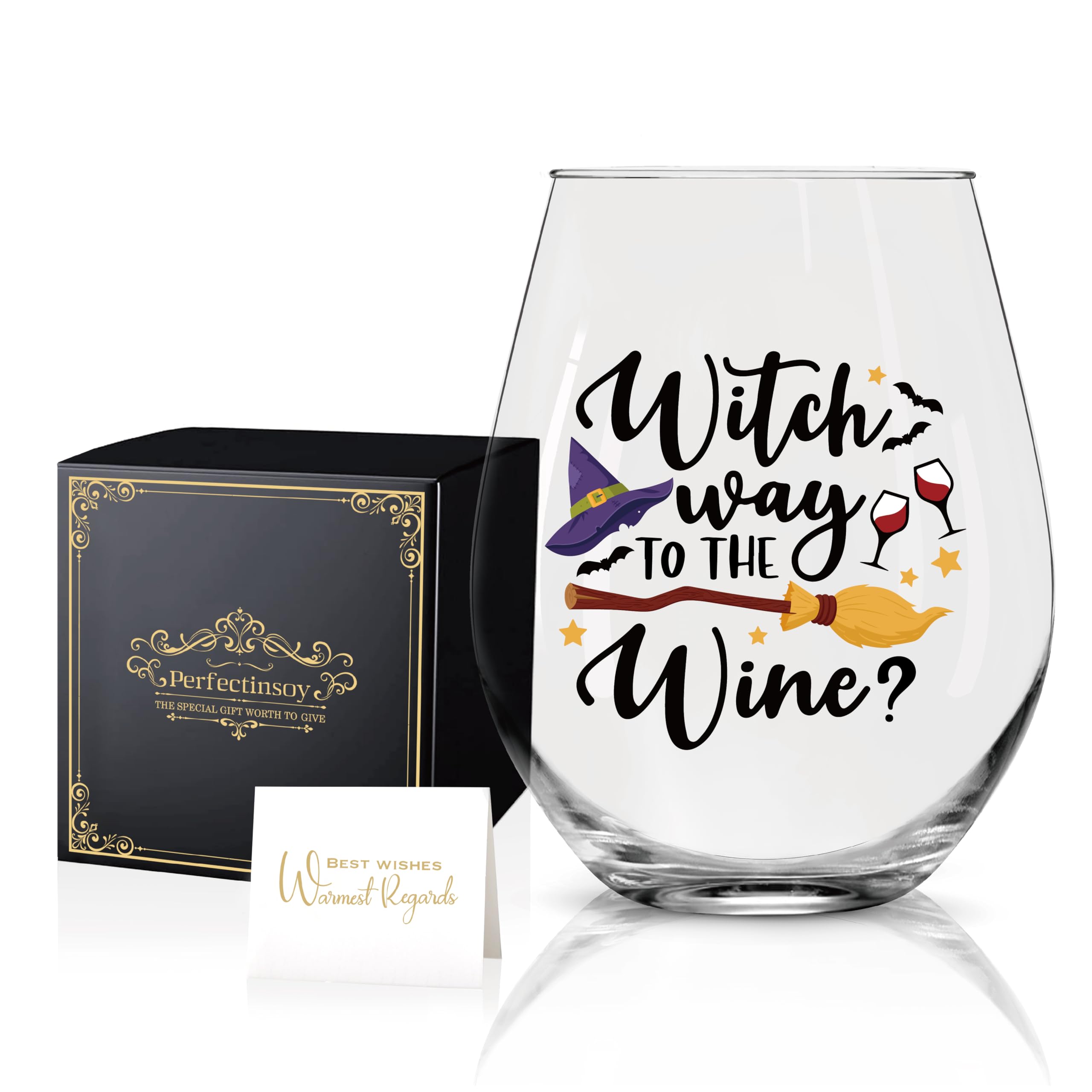 Perfectinsoy Funny Witches Way Wine Glass, Halloween Funny Wine Glass, Halloween Funny Gift for Him, Her, Mom, Wife, Boss, Sister, BFF