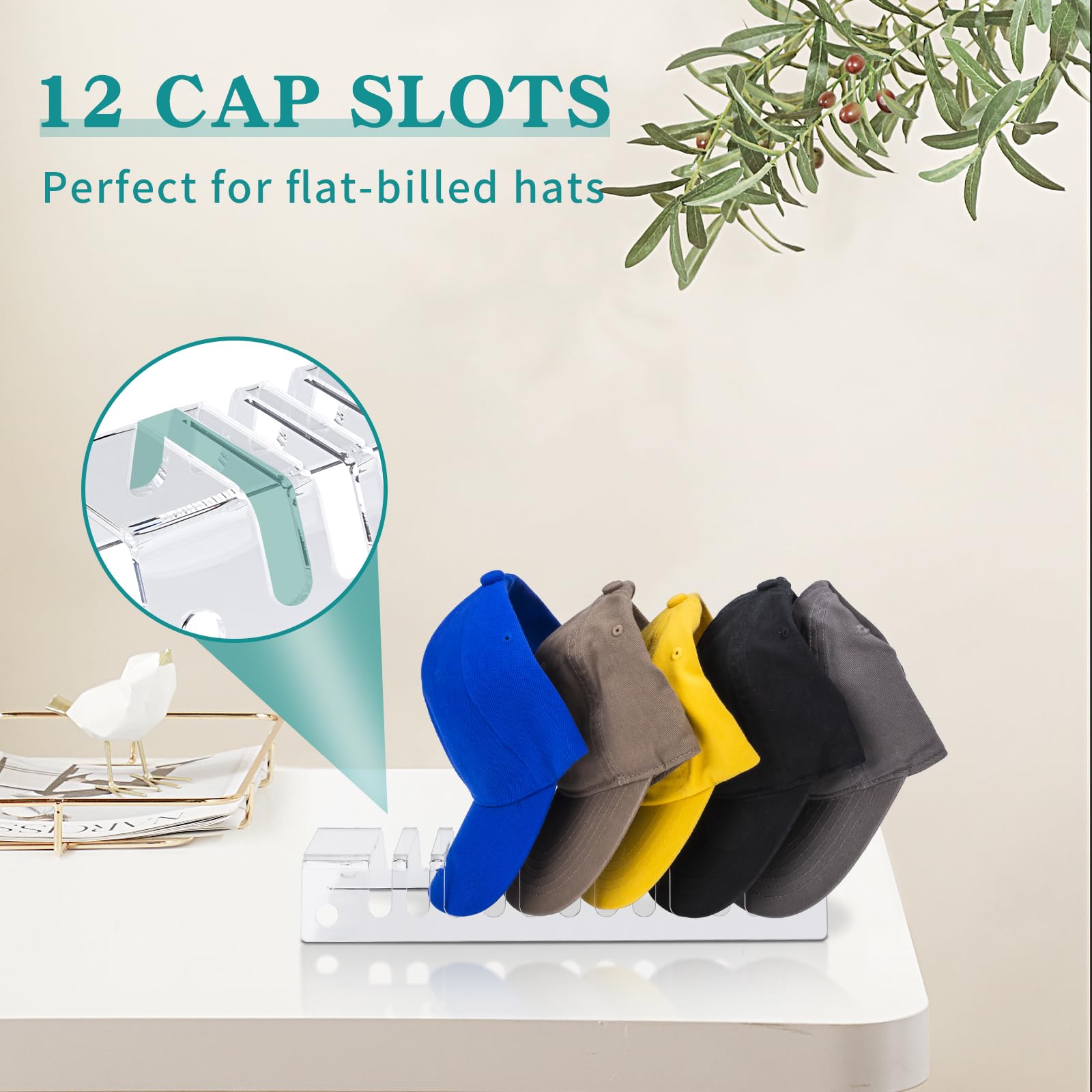 Acrylic Hat storage for Baseball Caps 2 Pack-Hat Holder for 24 Baseball Caps,Football,Snapback Caps,Hat rack,No install required,Multipurpose Hat Display Organizer Stand for Bedroom,Closet,Dresser