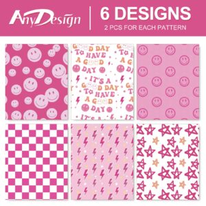 AnyDesign 12 Sheet Pink Preppy Wrapping Paper Smile Face Star Gift Wrap Paper Bulk Decorative Art Paper for Birthday Wedding Baby Shower DIY Crafts, 19.7 x 27.6 Inch, Folded Flat