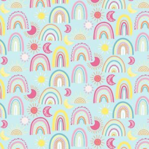 3 wishes friendship forest flannel by katie yost 19191 turquoise rainbows & sunshine fabric