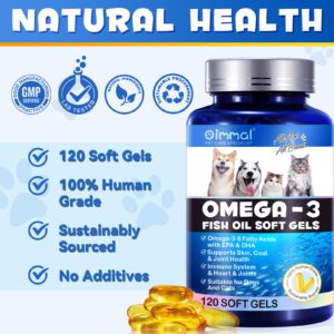 Omega 3 Fish Oil Soft Gels for Dog's Skin, Joints and Coat, Salmon Fish Oil Soft Gels for Dogs & Cats, Natural EPA + DHA Fatty Acids for Joint Function, Immune & Heart Health, Wild Alaskan Salmon Oil