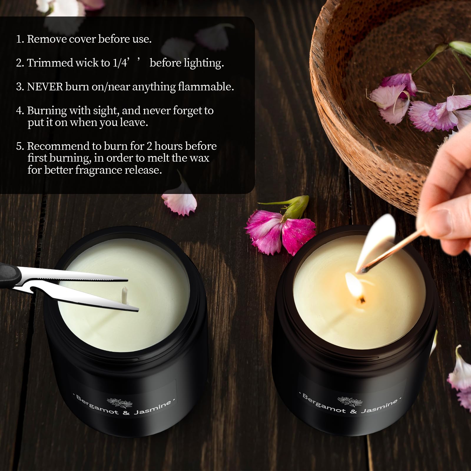 Black Scented Candle for Men, 2 Pack Bergamot & Jasmine + Lavender Natural Fragranced Spring Candle, 7.6 Oz Candle with 100% Soy Wax - Men Candle for Birthday, Festival