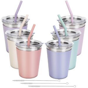 rommeka kids straw cups, 6 pack 12oz sippy cup with silicone sleeve spill proof, stainless steel cups with lids and straws for kids girls boys and adults