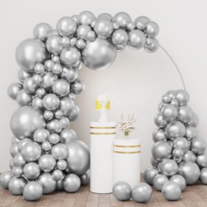 rubfac 154pcs silver balloons different sizes 18 12 10 5 inches for garland arch, chrome metallic silver balloons for birthday baby shower graduation wedding anniversary party decorations