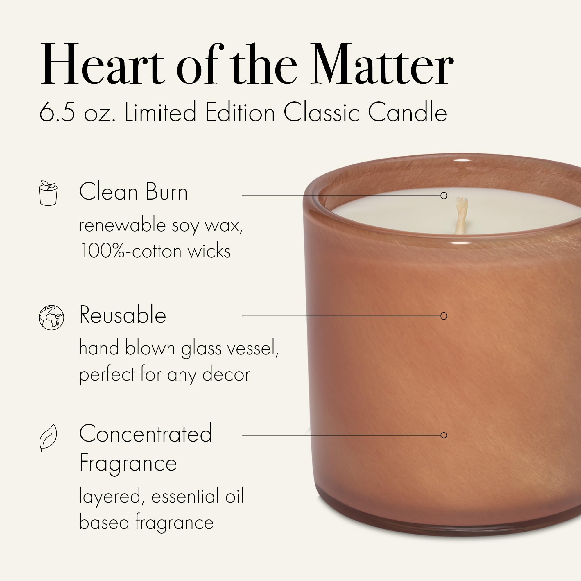 LAFCO New York Classic Candle x Sir Candle Man, Heart of the Matter - 6.5 oz - 50-Hour Burn Time - Reusable, Hand Blown Glass Vessel - Made in the USA