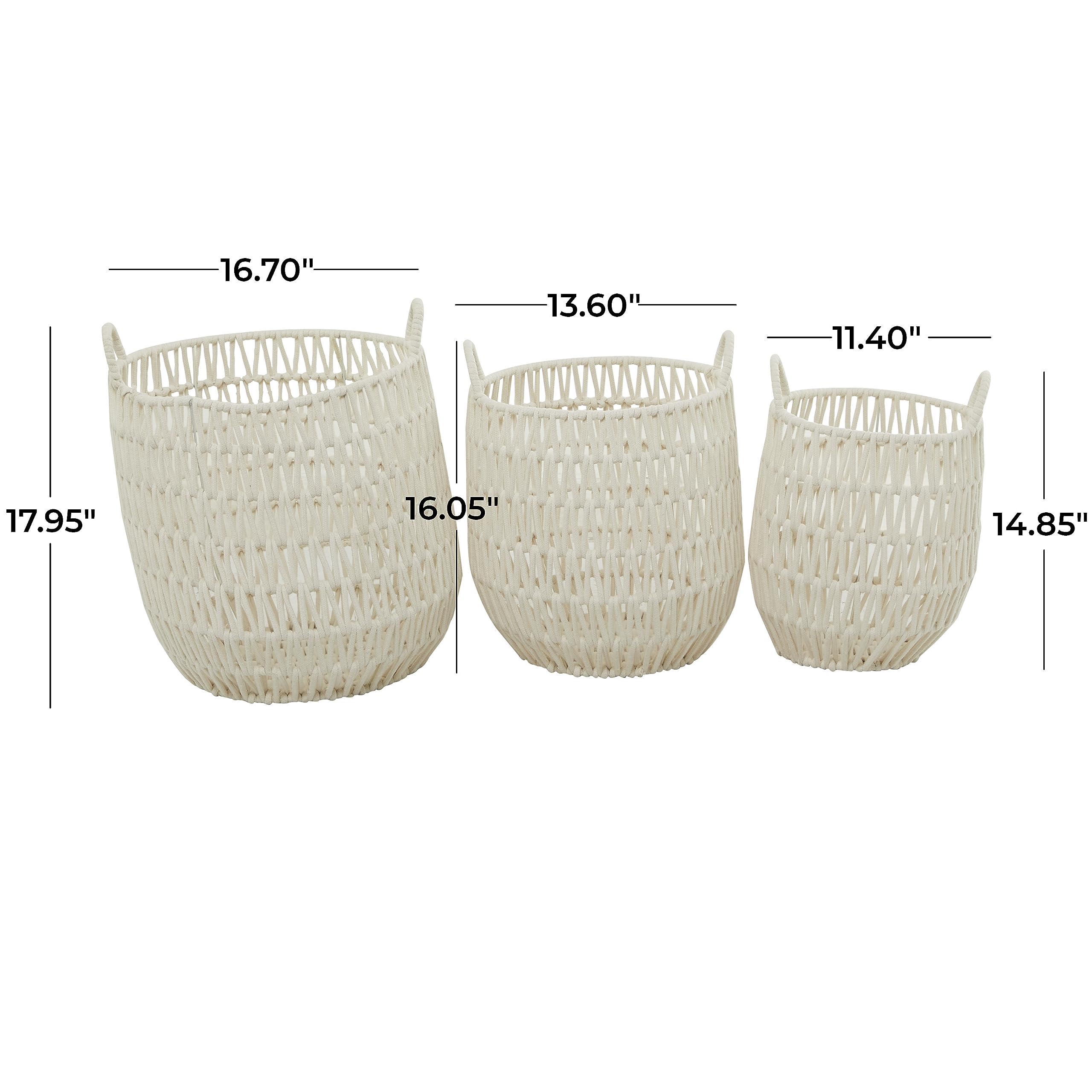 Deco 79 Storage Basket, 3 Pieces CONVINIENTLY Sized, White