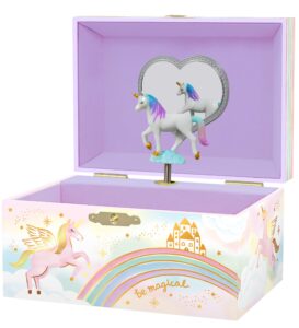 giggle & honey musical unicorn jewelry box for girls - kids jewelry box with spinning unicorn, unicorn gifts for girls, unicorn toys - 6 x 4.7 x 3.5 in