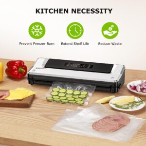 Bonsenkitchen Vacuum Sealer Machine, Precision-Compact 4-in-1 Food Sealer Machine, Multi-Functional Food Vacuum Sealer with 5 Vacuum Bags & Accessory Hose, Bright Silver