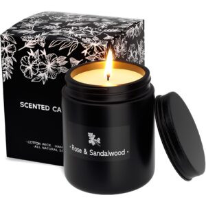 scented candle - christmas scented candles for men - 7.6oz soy wax scented candle for home scented - long lasting candles with 40+ hour burning - men candle gifts, christmas gift (rose & sandalwood)