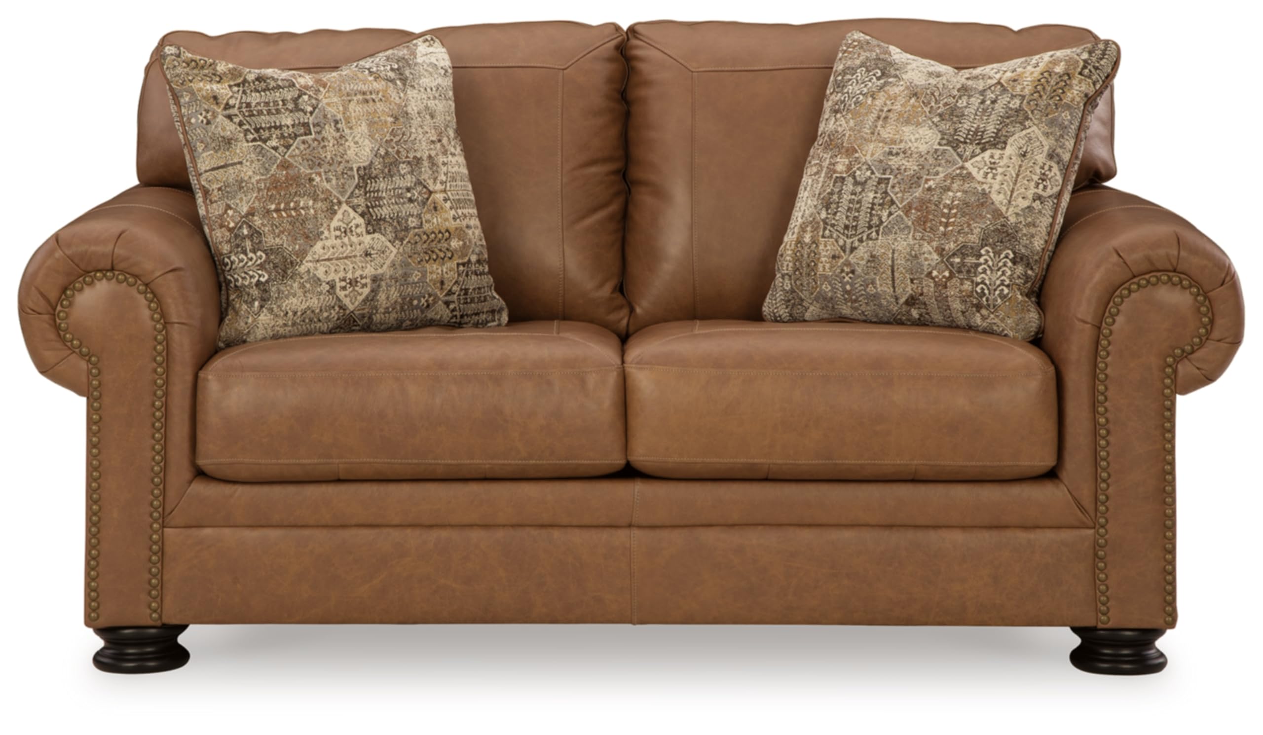 Signature Design by Ashley Carianna Classic Leather Match Loveseat with Nailhead Trim, Dark Brown