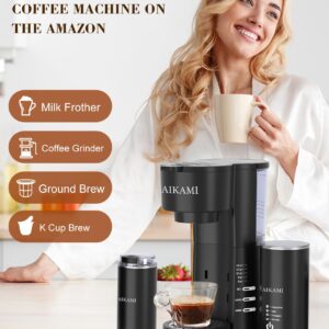 4 IN 1 Single Serve Coffee Maker with Milk Frother and Coffee Grinder, Coffee Maker for K Cup and Ground Coffee, with 30 oz Removable Water Reservoir, 6 to 14 oz. Brew Sizes, Coffee Machine for Home