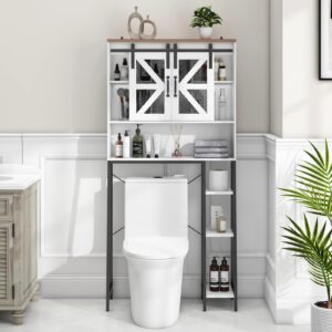 Over The Toilet Storage Cabinet, Farmhouse Storage Cabinet Over Toilet with Sliding Barn Door，Home Space-Saving Toilet Rack, for Bathroom, Restroom, Laundry