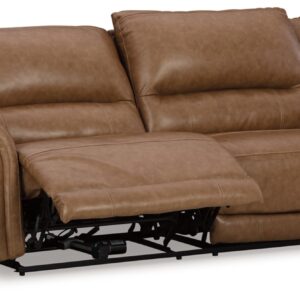 Signature Design by Ashley Trasimeno Contemporary Leather Match 2 Seat Power Reclining Sofa with Adjustable Headrest and USB Ports, Dark Brown