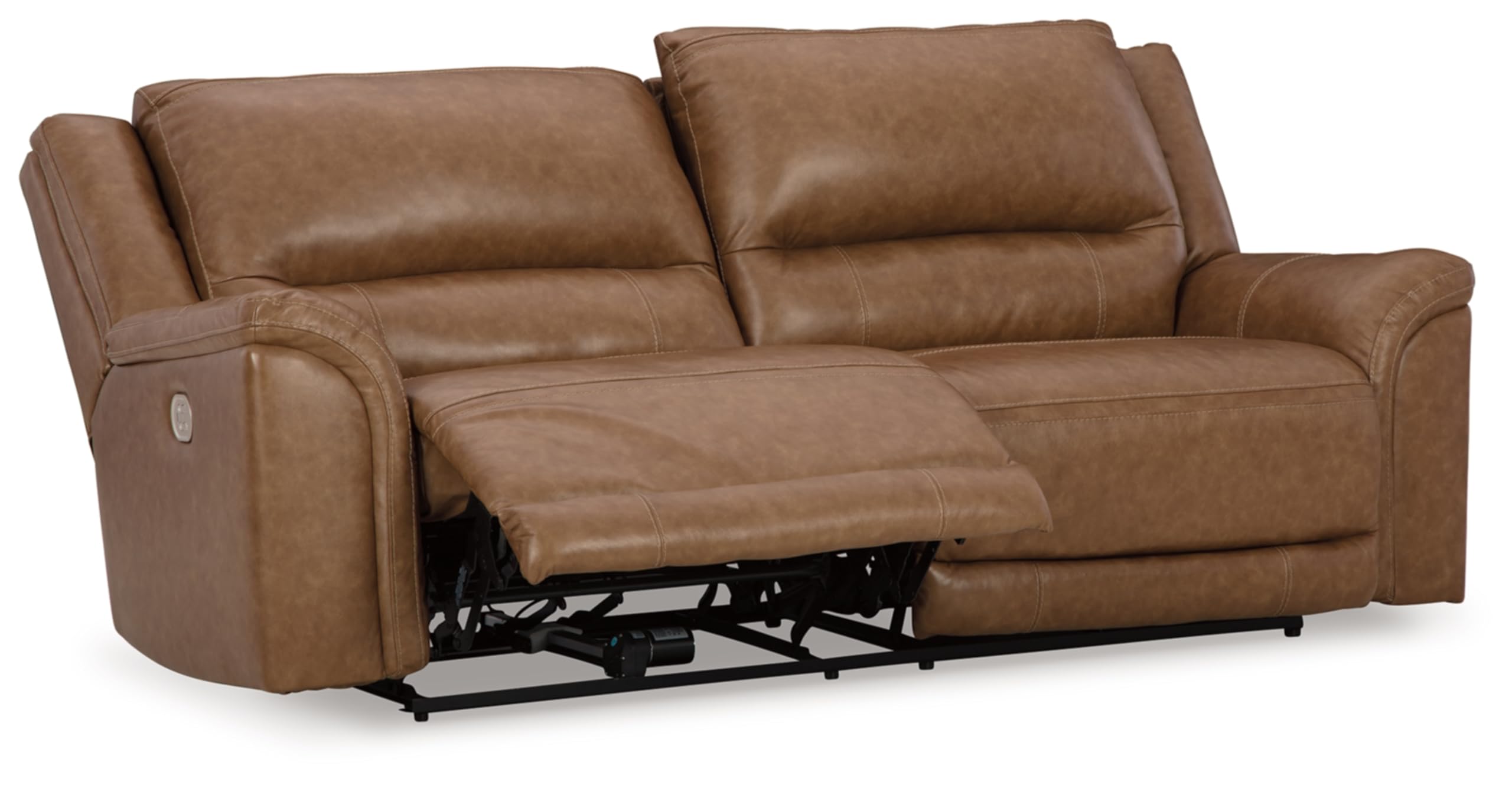 Signature Design by Ashley Trasimeno Contemporary Leather Match 2 Seat Power Reclining Sofa with Adjustable Headrest and USB Ports, Dark Brown