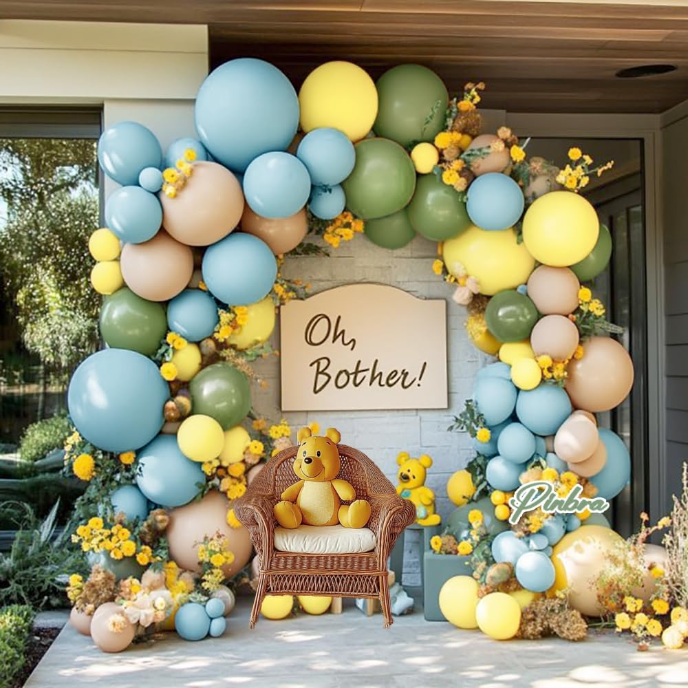 Blue Yellow Green Balloon Garland Double Stuffed Dusty Blue Sage Green Brown Balloon Arch Kit Olive Apricot Nude Metallic Gold Latex Balloons For Birthday Bridal Baby Shower Wild One Party Deocration