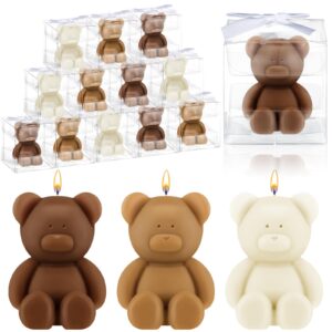 hoolerry 30 pcs baby shower favors bear candles favors with 30 boxes bear shaped candles handmade mini bear candles bulk for baby shower boys girls wedding gender reveal party guest (white, brown)