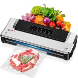 bonsenkitchen vacuum sealer machine, precision-compact 4-in-1 food sealer machine, multi-functional food vacuum sealer with 5 vacuum bags & accessory hose, bright silver