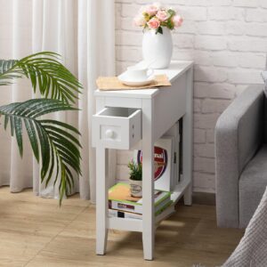 LUSUOWLZ Narrow Side Table for Small Spaces, White, Set of 1, 24" L x 8.5" W x 24" H