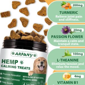 Hemp Calming Chews for Dogs Anxiety, Duck Flavored Calming Chews for Dogs 120 Chews Dog Calming Treats Natural Ingredients Calming Treats for Dogs Aid for Separation Barking Thunderstorms Travelling