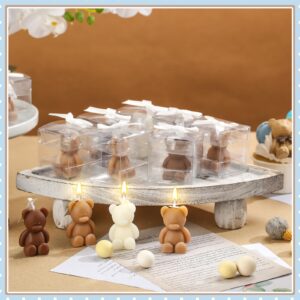 Hoolerry 30 Pcs Baby Shower Favors Bear Candles Favors with 30 Boxes Bear Shaped Candles Handmade Mini Bear Candles Bulk for Baby Shower Boys Girls Wedding Gender Reveal Party Guest (White, Brown)