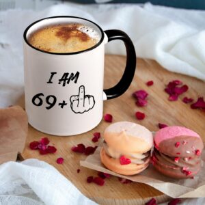 YHRJWN 70th Birthday Gifts for Women Men, I Am 69 Plus Middle Finger Coffee Mug, 70th Birthday Gifts Ideas for Friends, Grandma, Grandpa, Best 70 Year Old Gifts for Her Him, Novelty Cup, 11 Oz