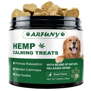 hemp calming chews for dogs anxiety, duck flavored calming chews for dogs 120 chews dog calming treats natural ingredients calming treats for dogs aid for separation barking thunderstorms travelling