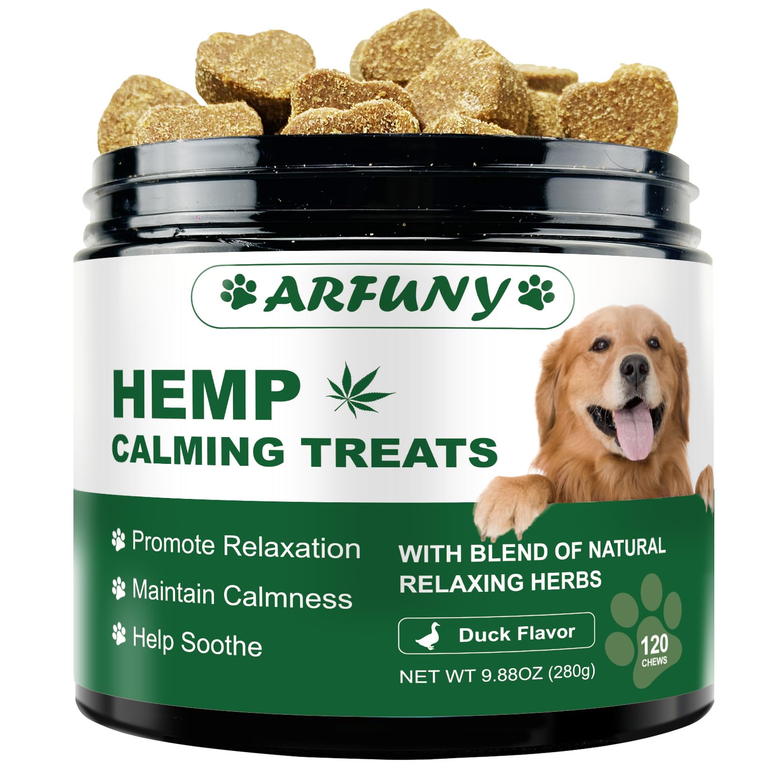 Hemp Calming Chews for Dogs Anxiety, Duck Flavored Calming Chews for Dogs 120 Chews Dog Calming Treats Natural Ingredients Calming Treats for Dogs Aid for Separation Barking Thunderstorms Travelling