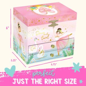 Musical Ballerina Jewelry Box for Girls - Kids Music Box with Spinning Ballerina, Ballet Birthday Gifts for Little Girls, Jewelry Boxes, 6.8 x 5.3 x 6 in - Ages 3-10, Pink