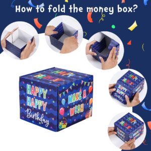 Meiidoshine Birthday Money Box for Cash Gift Pull, Surprise Gift Boxes for Money, Money Holder Box with Pull Out Happy Birthday Card and 100Pcs Transparent Bags, Money Gift Ideas for Kids and Adults