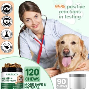 Hemp Calming Chews for Dogs Anxiety, Duck Flavored Calming Chews for Dogs 120 Chews Dog Calming Treats Natural Ingredients Calming Treats for Dogs Aid for Separation Barking Thunderstorms Travelling