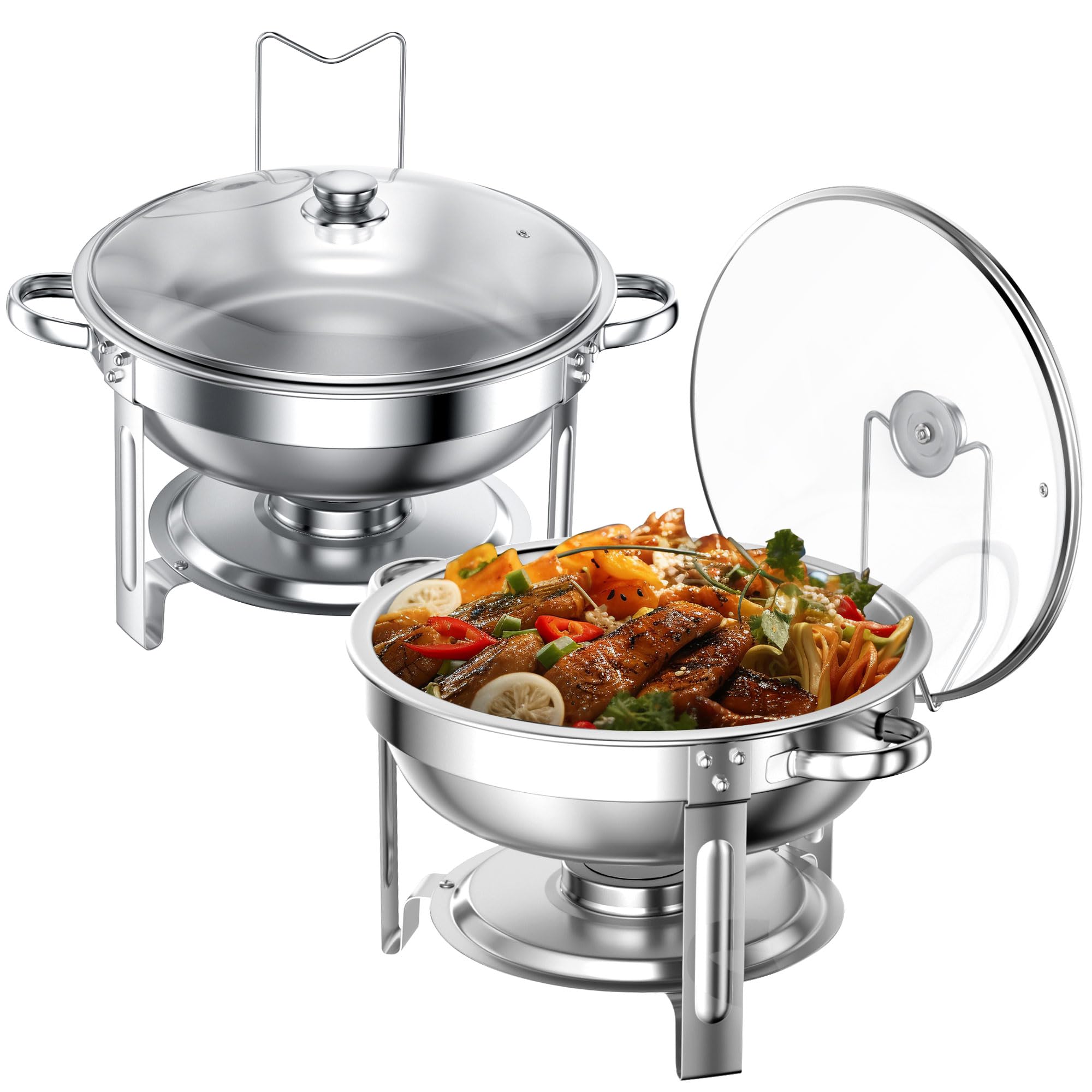 GGIU Chafing Dishes for Buffet Set: Chafers for Catering - Round Chafing Dish Buffet Set with Lids | Chafers and Buffet Warmers Sets | Serving Food Warmer | Chafers Servers Sets