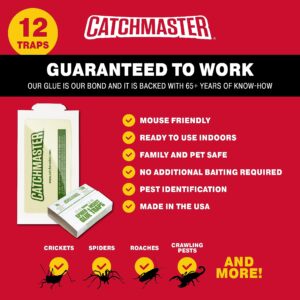 Catchmaster Pro Strength Mouse & Crawling Insect Glue Trap Set, 60-Pack & 12-Pack Sticky Pest Control Adhesive for Catching Bugs, Rats & Rodents