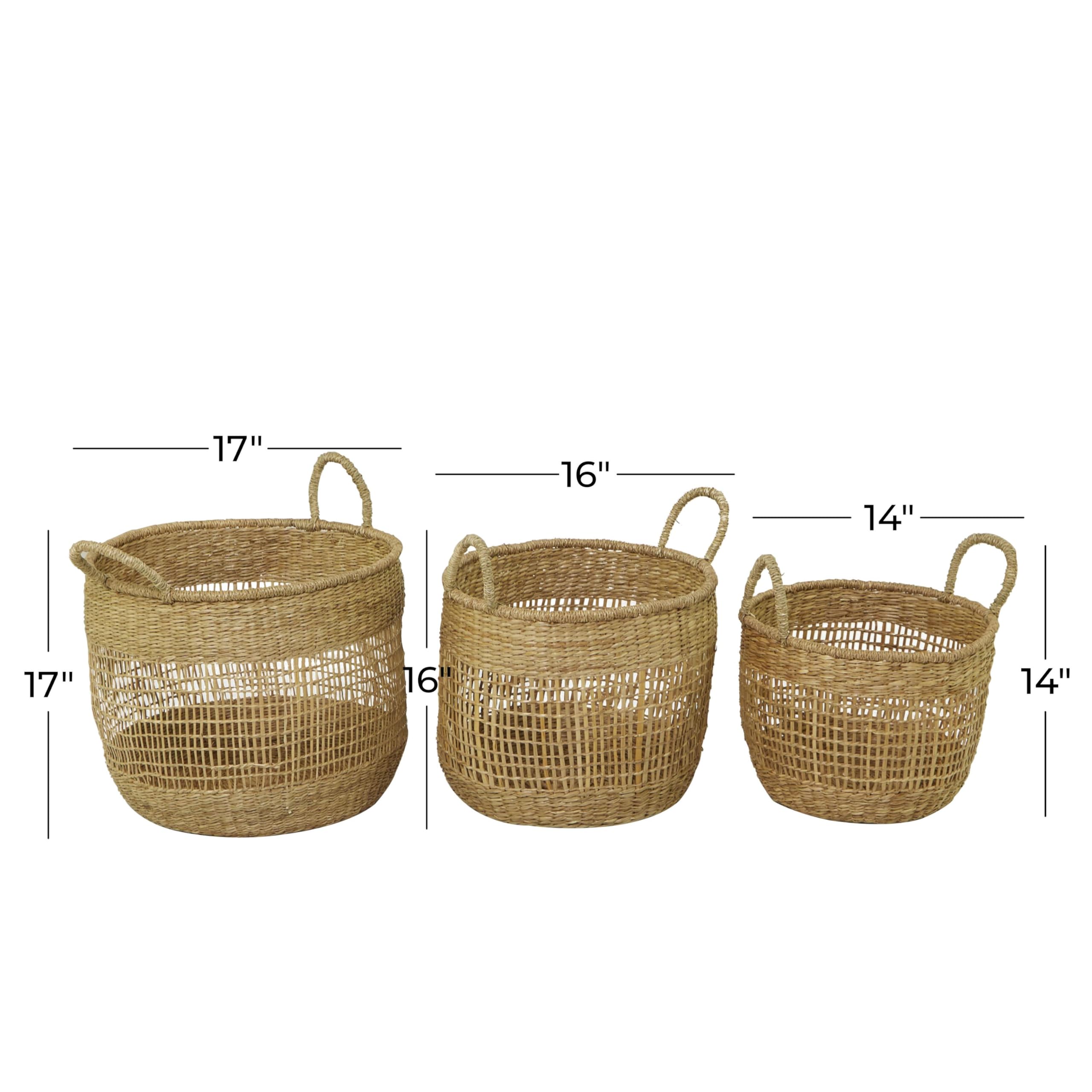 Deco 79 Bohemian Seagrass Storage Basket, 3 Pieces CONVENIENTLY Sized, Brown