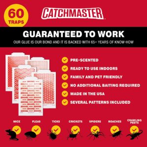 Catchmaster Pro Strength Mouse & Crawling Insect Glue Trap Set, 60-Pack & 12-Pack Sticky Pest Control Adhesive for Catching Bugs, Rats & Rodents