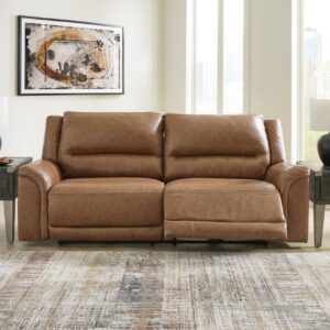 Signature Design by Ashley Trasimeno Contemporary Leather Match 2 Seat Power Reclining Sofa with Adjustable Headrest and USB Ports, Dark Brown