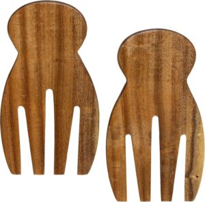 salad hands, acacia wood salad servers, great for tossing and serving salad, pasta and more, 7-inch (acacia wood, salad serving set of 2)