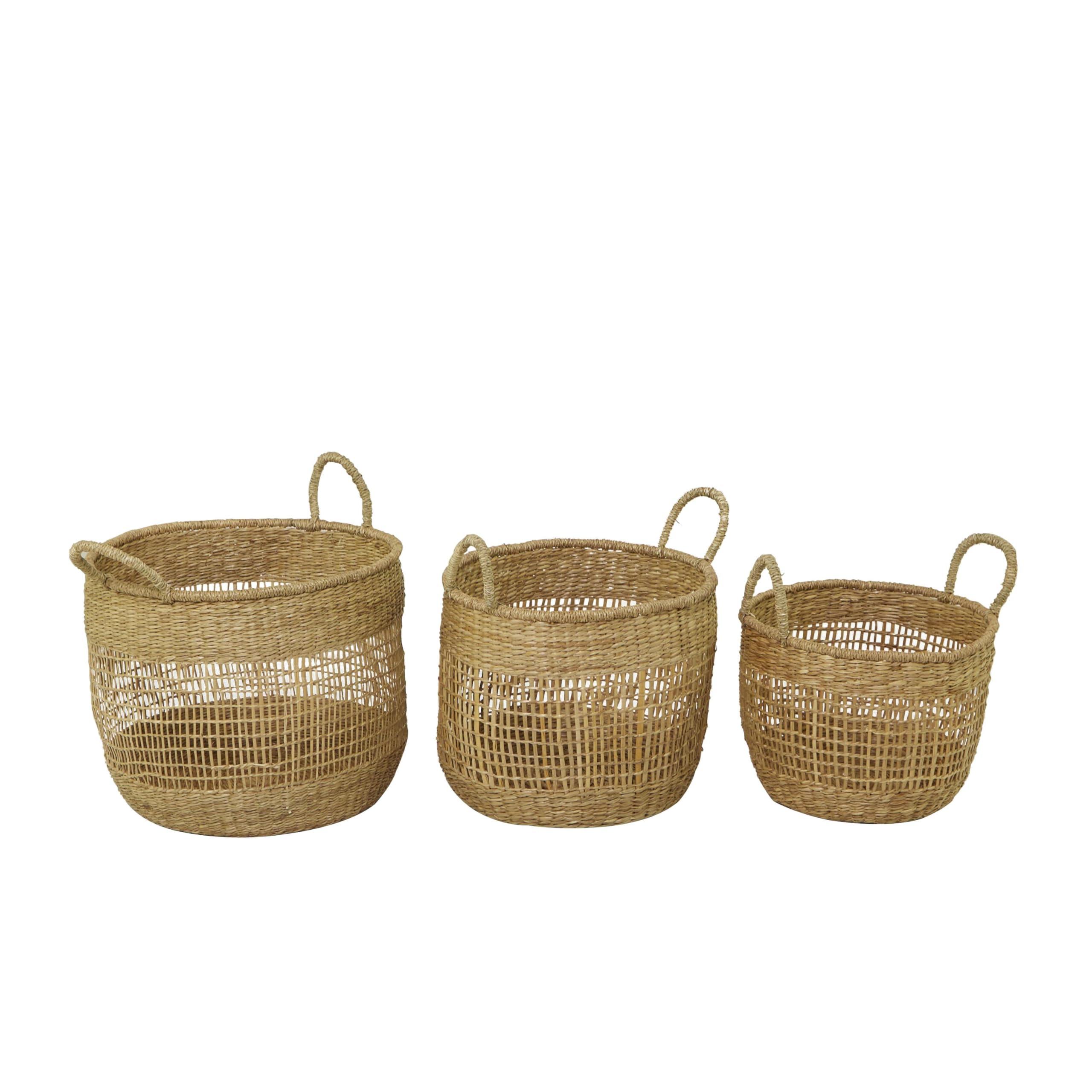 Deco 79 Bohemian Seagrass Storage Basket, 3 Pieces CONVENIENTLY Sized, Brown