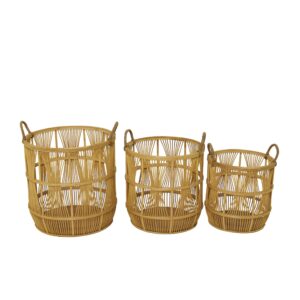 deco 79 wood handmade decorative and functional storage basket basket organizer with handles, set of 3 basket for storage 19", 17", 15"h, brown