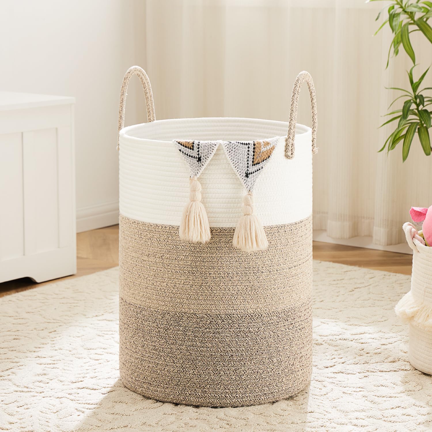 Artfeel Laundry Basket,Woven Cotton Rope Laundry Hamper,60L for Decorative Storage of Dirty Clothes,Toys and Blankets in Bathroom,Bedroom and Living Room