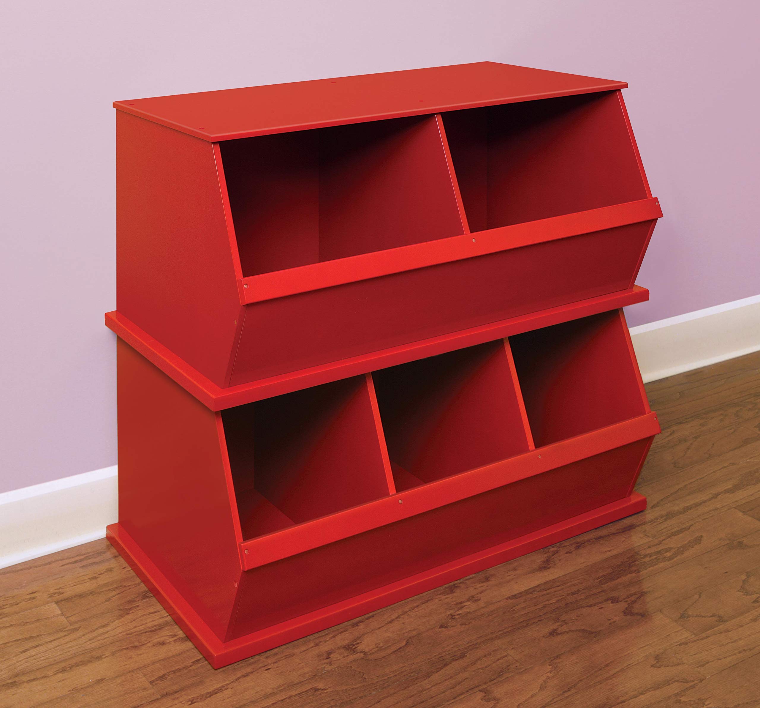 Badger Basket Two Bin Stackable Toy Storage Cubby Organizer - Crimson Red