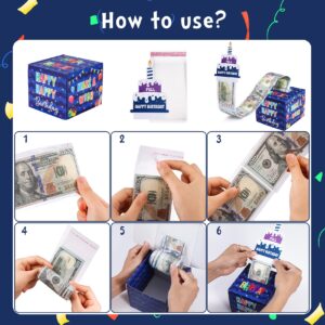 Meiidoshine Birthday Money Box for Cash Gift Pull, Surprise Gift Boxes for Money, Money Holder Box with Pull Out Happy Birthday Card and 100Pcs Transparent Bags, Money Gift Ideas for Kids and Adults