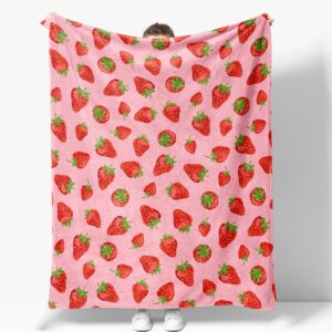 Strawberry Blanket Gifts for Women Girls Mom Kids Adults Teen Birthday Christmas Valentine Present Pink Strawberry Fruit Theme Decor Bedroom Living Room Sofa Couch Soft Cozy Plush Fleece Throw 60"x50"