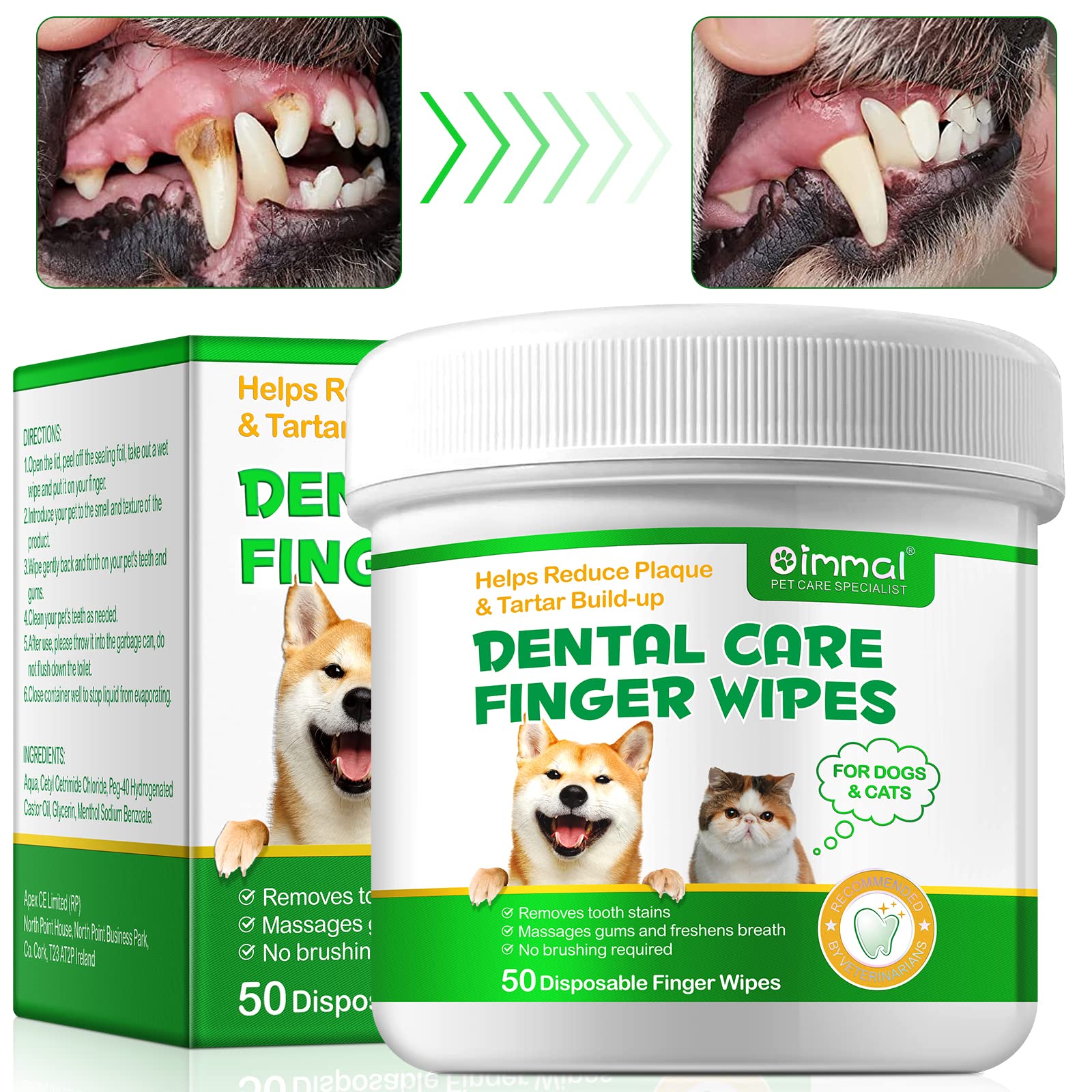 RSGRT Pet Teeth Cleaning Wipes for Dogs & Cats, Finger Dog Dental Wipes, Breath Freshener Dog Teeth Cleaning Wipes, Dog Tooth Brushing Kit Help Wipe Away Plaque & Tartar (50pcs)