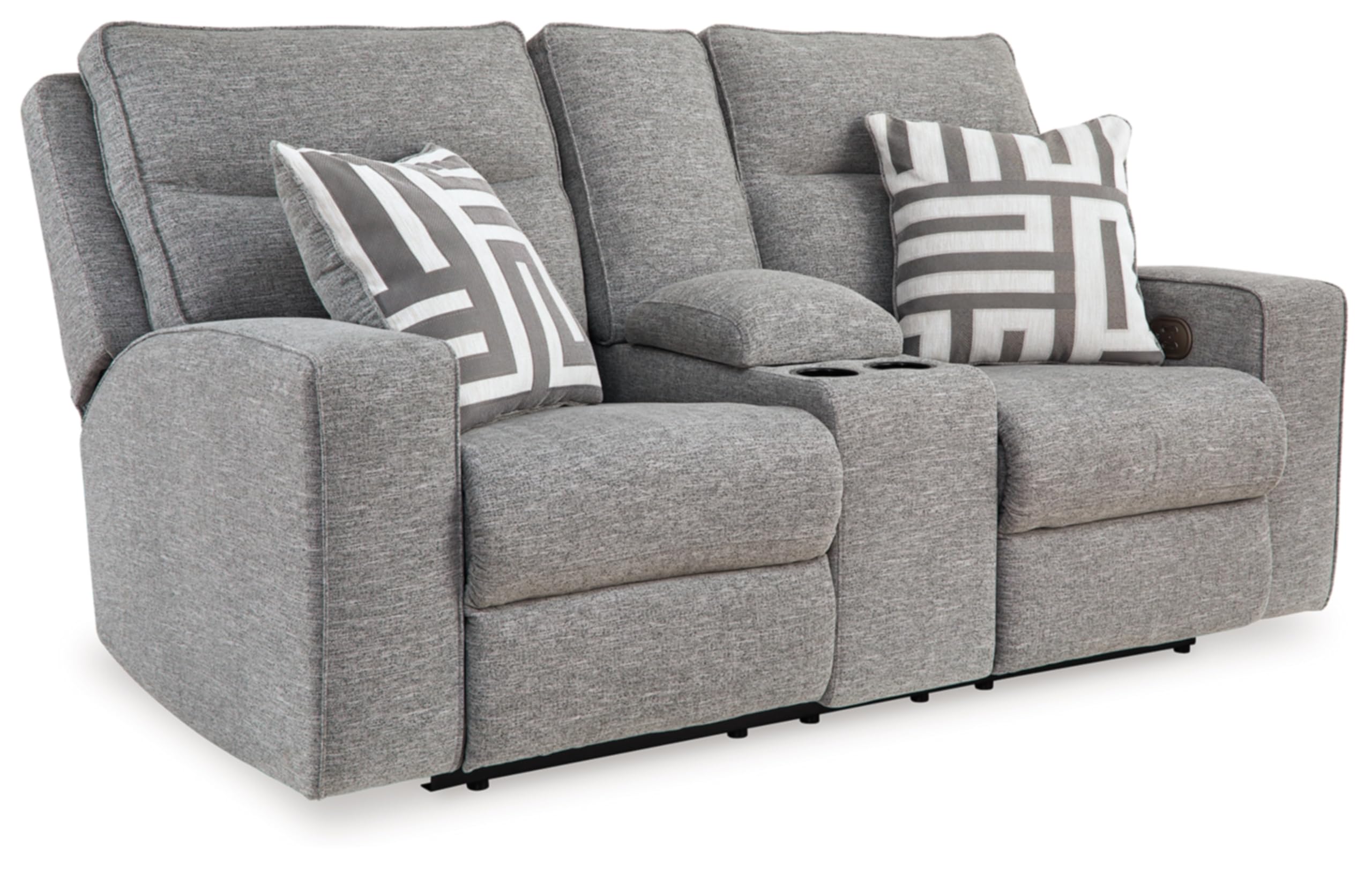 Signature Design by Ashley Biscoe Casual UV Resistant Power Reclining Loveseat with Console, Adjustable Headrest and USB Ports, Light Gray