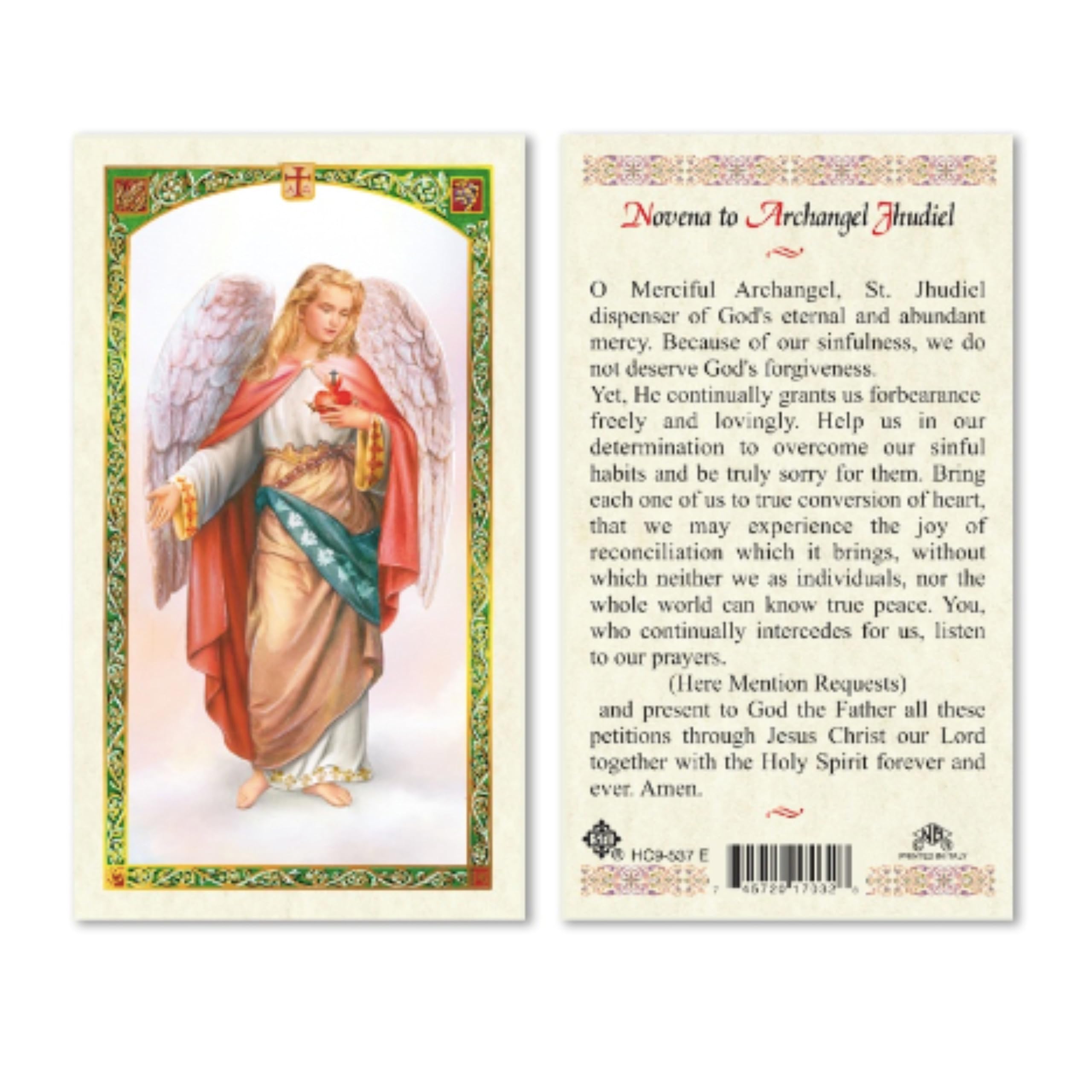 Seven Archangels Laminated Catholic Prayer Cards for Intervention and Guidance, Michael Gabriel Raphael Uriel Barachiel Jhudiel and Sealtiel Holy Cards to Inspire Direct and Support Your Daily Living